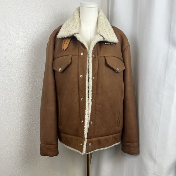 Rag Bone Jacket Womens Medium Tan Natalie Shearling Leather Ranchwear Old Money - Picture 1 of 16